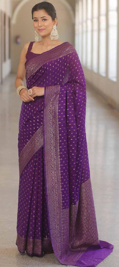 Purple and Violet color Saree in Art Silk fabric with Weaving, Zari work