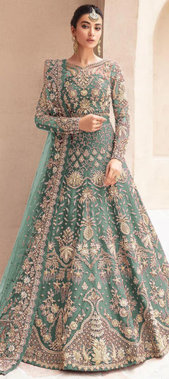 Blue color Salwar Kameez in Net fabric with Embroidered, Thread, Zari work