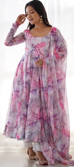 Multicolor color Salwar Kameez in Organza Silk fabric with Printed work