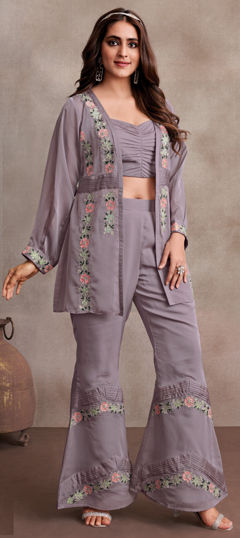 Purple and Violet color Salwar Kameez in Georgette fabric with Embroidered, Resham, Thread work
