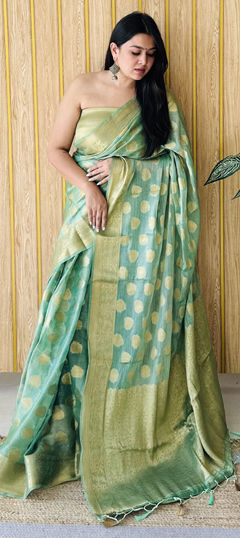 Green color Saree in Art Silk fabric with Weaving, Zari work