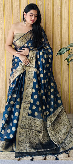 Blue color Saree in Art Silk fabric with Weaving, Zari work