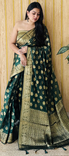 Green color Saree in Art Silk fabric with Weaving, Zari work