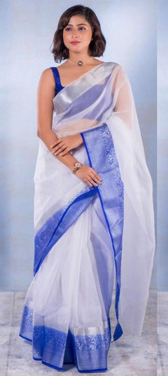 Blue color Saree in Organza Silk fabric with Weaving, Zari work