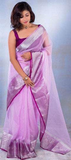 Purple and Violet color Saree in Organza Silk fabric with Weaving, Zari work