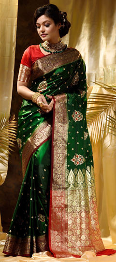 Green color Saree in Art Silk fabric with Weaving, Zari work