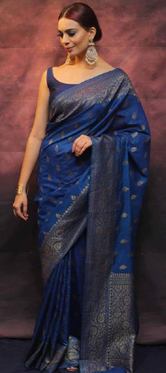 Blue color Saree in Art Silk fabric with Weaving, Zari work