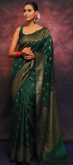 Green color Saree in Art Silk fabric with Weaving, Zari work