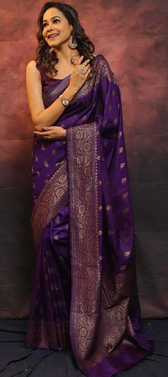 Purple and Violet color Saree in Art Silk fabric with Weaving, Zari work