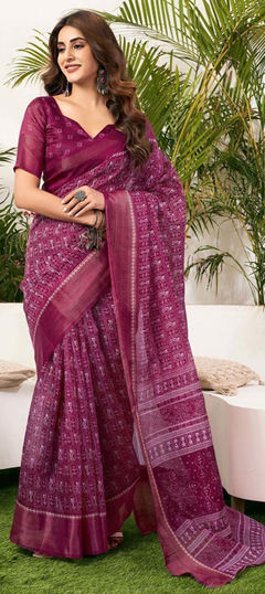 Pink and Majenta color Saree in Art Silk fabric with Printed work