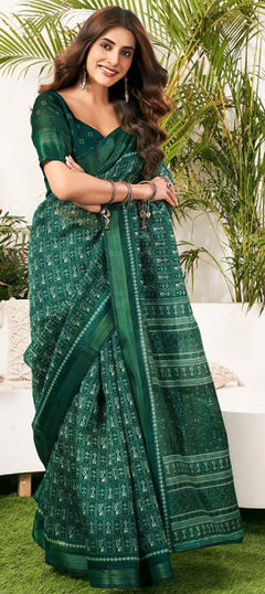 Green color Saree in Art Silk fabric with Printed work