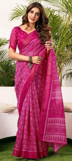 Pink and Majenta color Saree in Art Silk fabric with Printed work