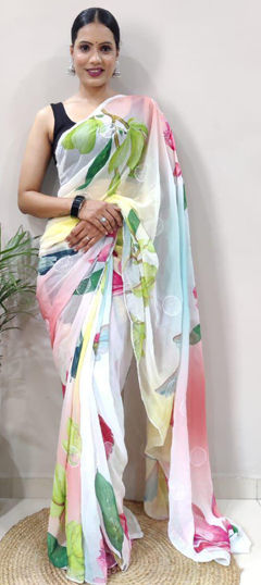 White and Off White color Saree in Georgette fabric with Printed work