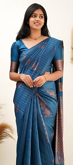 Blue color Saree in Art Silk fabric with Thread, Zari work