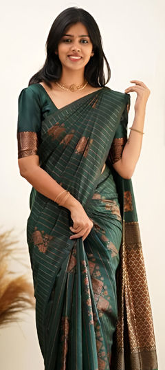 Green color Saree in Art Silk fabric with Thread, Zari work