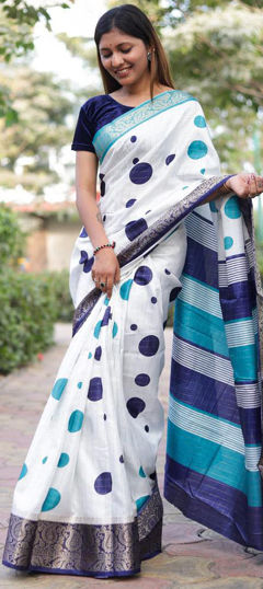 Blue color Saree in Cotton fabric with Printed work