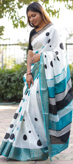 Blue color Saree in Cotton fabric with Printed work