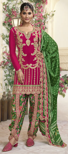 Pink and Majenta color Salwar Kameez in Silk fabric with Embroidered, Sequence, Thread, Zari work