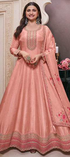 Pink and Majenta color Salwar Kameez in Silk fabric with Embroidered, Sequence, Thread work