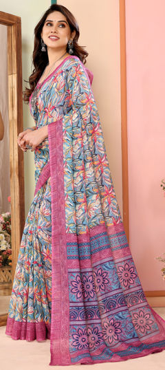 Pink and Majenta color Saree in Kota Doria Silk fabric with Printed work