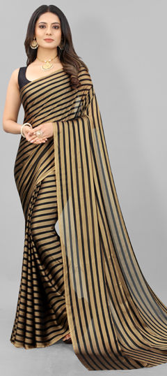 Gold color Saree in Faux Georgette fabric with Printed work