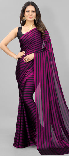 Purple and Violet color Saree in Faux Georgette fabric with Printed work