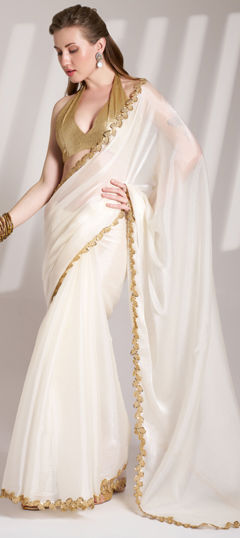 White and Off White color Saree in Organza Silk fabric with Embroidered, Sequence, Thread work