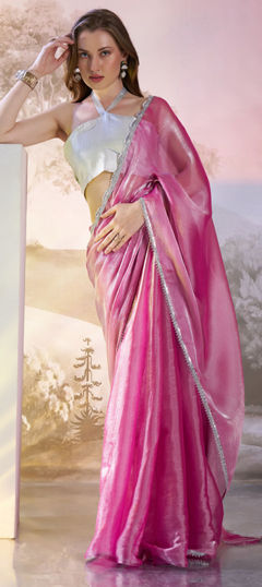 Pink and Majenta color Saree in Organza Silk fabric with Lace work