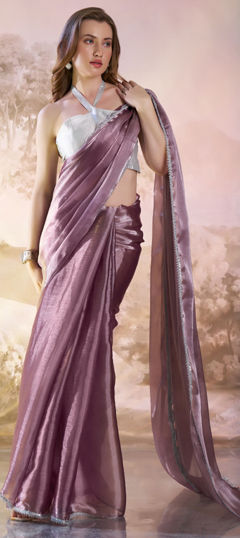 Purple and Violet color Saree in Organza Silk fabric with Lace work