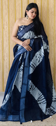 Blue color Saree in Cotton fabric with Digital Print work