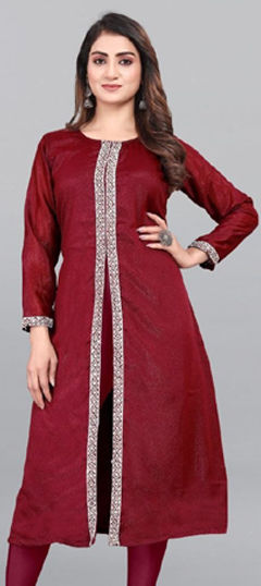 Red and Maroon color Kurti in Georgette fabric with Embroidered, Sequence, Thread work