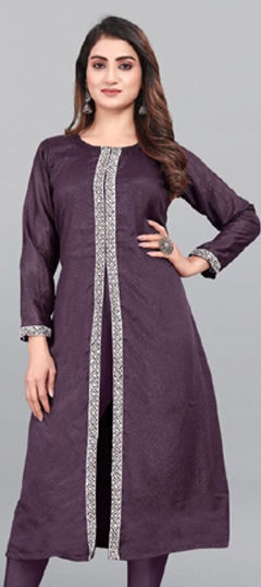 Purple and Violet color Kurti in Georgette fabric with Embroidered, Sequence, Thread work