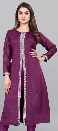 Purple and Violet color Kurti in Georgette fabric with Embroidered, Sequence, Thread work