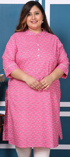 Pink and Majenta color Kurti in Cotton fabric with Printed work