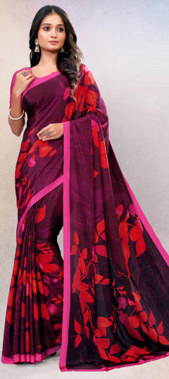 Pink and Majenta color Saree in Crepe Silk fabric with Printed work