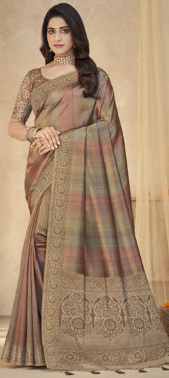 Black and Grey color Saree in Tussar Silk fabric with Weaving work