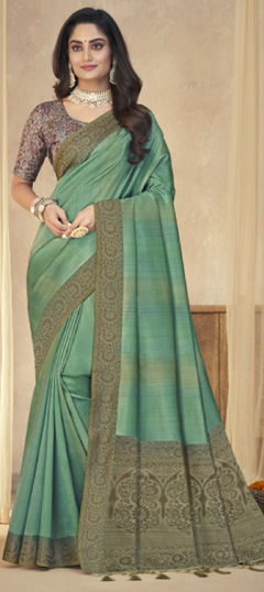 Beige and Brown color Saree in Tussar Silk fabric with Weaving work