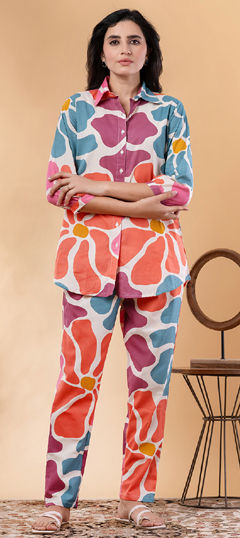 Orange color Co-ords Set in Cotton Flex fabric with Printed work