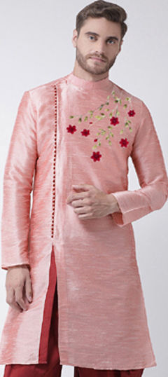 Pink and Majenta color Kurta in Dupion Silk fabric with Embroidered, Thread work