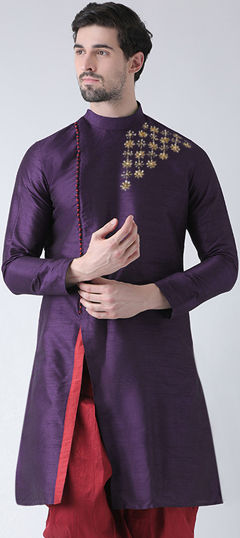 Purple and Violet color Kurta in Dupion Silk fabric with Embroidered, Thread work
