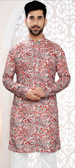 White and Off White color Kurta in Rayon fabric with Embroidered, Printed, Resham work