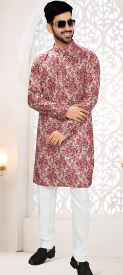 Red and Maroon color Kurta Pyjamas in Rayon fabric with Embroidered, Printed, Resham work