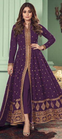Purple and Violet color Salwar Kameez in Georgette fabric with Embroidered, Sequence, Thread work
