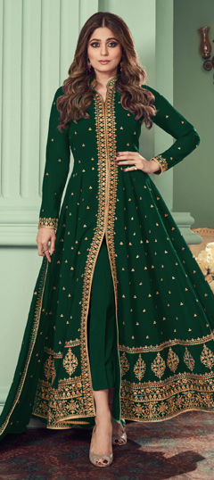 Green color Salwar Kameez in Georgette fabric with Embroidered, Sequence, Thread work
