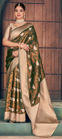 Green color Saree in Art Silk fabric with Weaving, Zari work