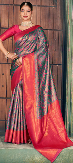 Green color Saree in Art Silk fabric with Weaving, Zari work