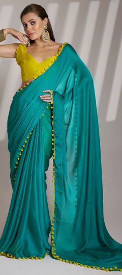 Green color Saree in Chiffon fabric with Lace work