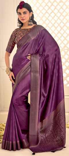 Purple and Violet color Saree in Art Silk fabric with Weaving, Zari work