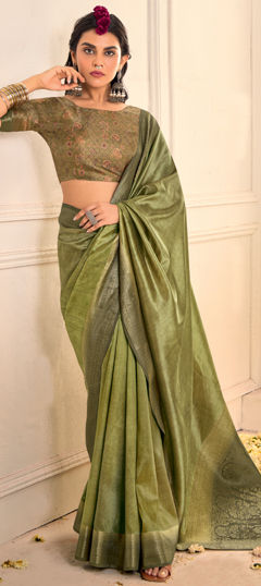 Green color Saree in Art Silk fabric with Weaving, Zari work