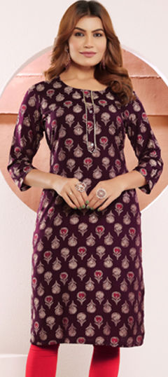 Purple and Violet color Kurti in Muslin fabric with Printed work